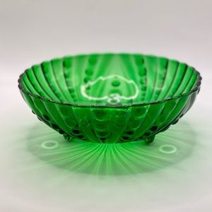 *VINTAGE* Anchor Hocking Forest Green Burple Footed Serving Bowl
